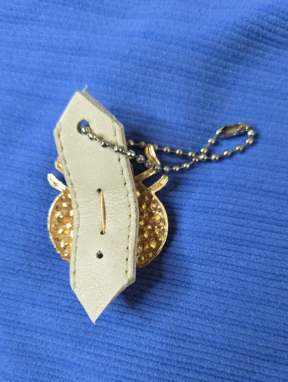 Gold-Tone Pink Crystal Ladybug Keychain with Black Accents